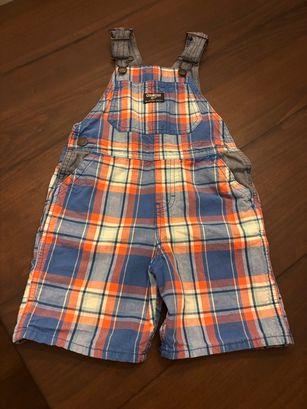 Boys OshKosh B'gosh Orange and Blue Plaid Shortalls